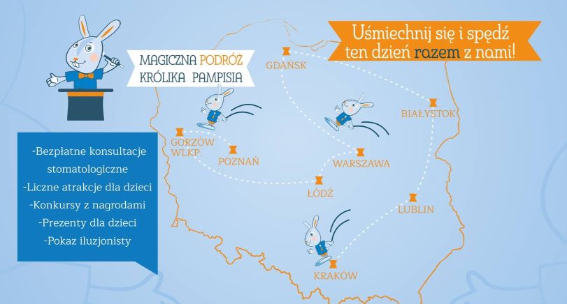 Mapka przedstawia kolejne miasta odwiedzane przez Kr&oacute;lika Pampisia